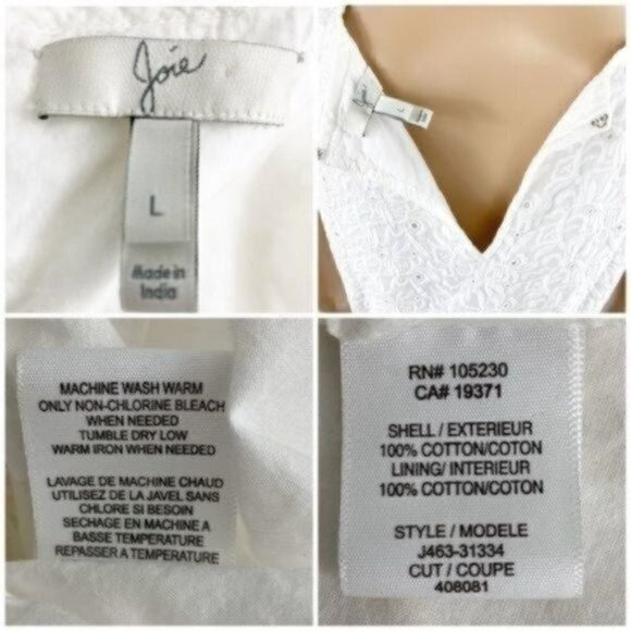 JOIE Soleil eyelet white sleeveless dress size  large Style J463-31334 - Picture 8 of 9